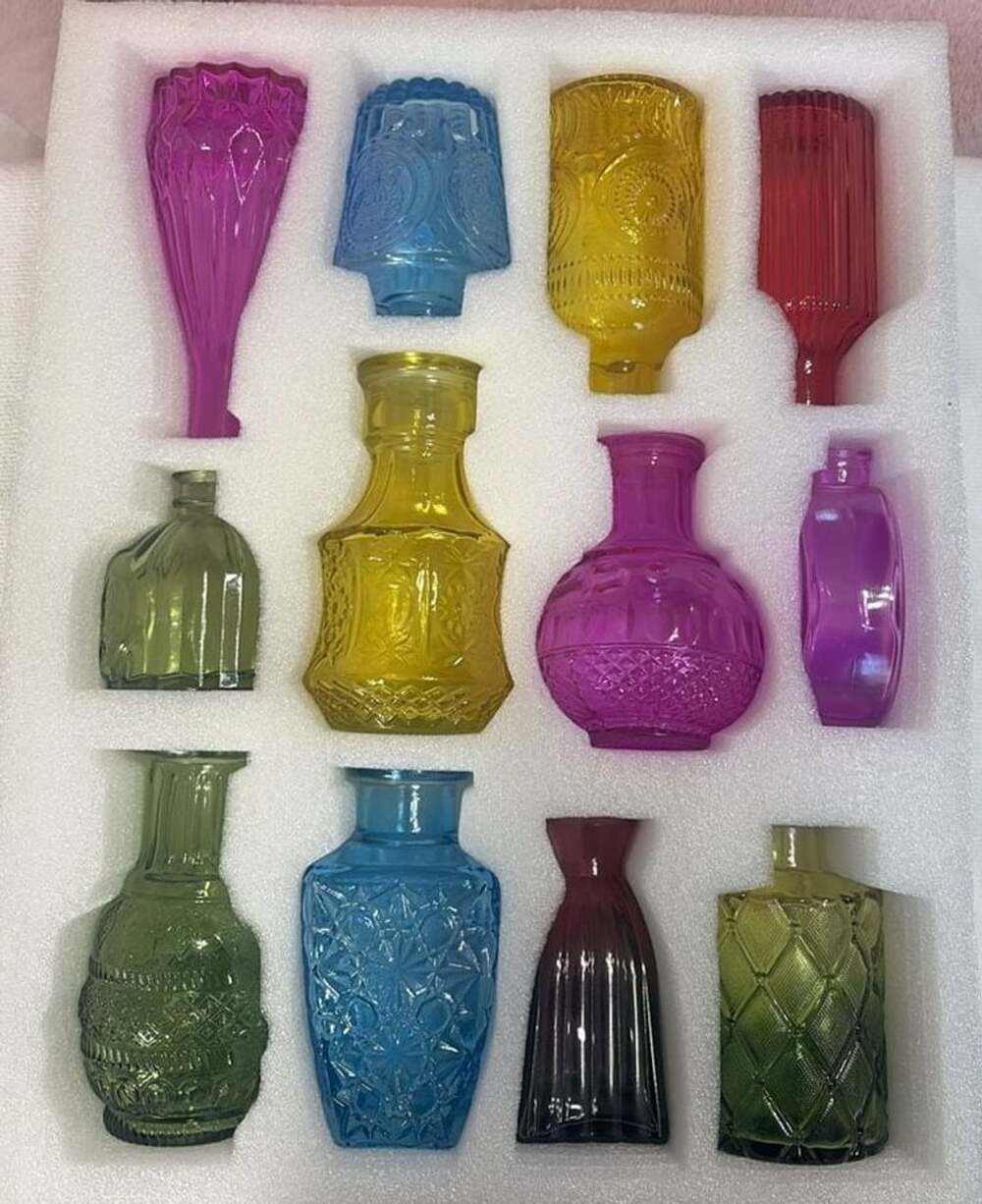 Assorted Colorful Decorative Miniature Glass Vases Set of 12